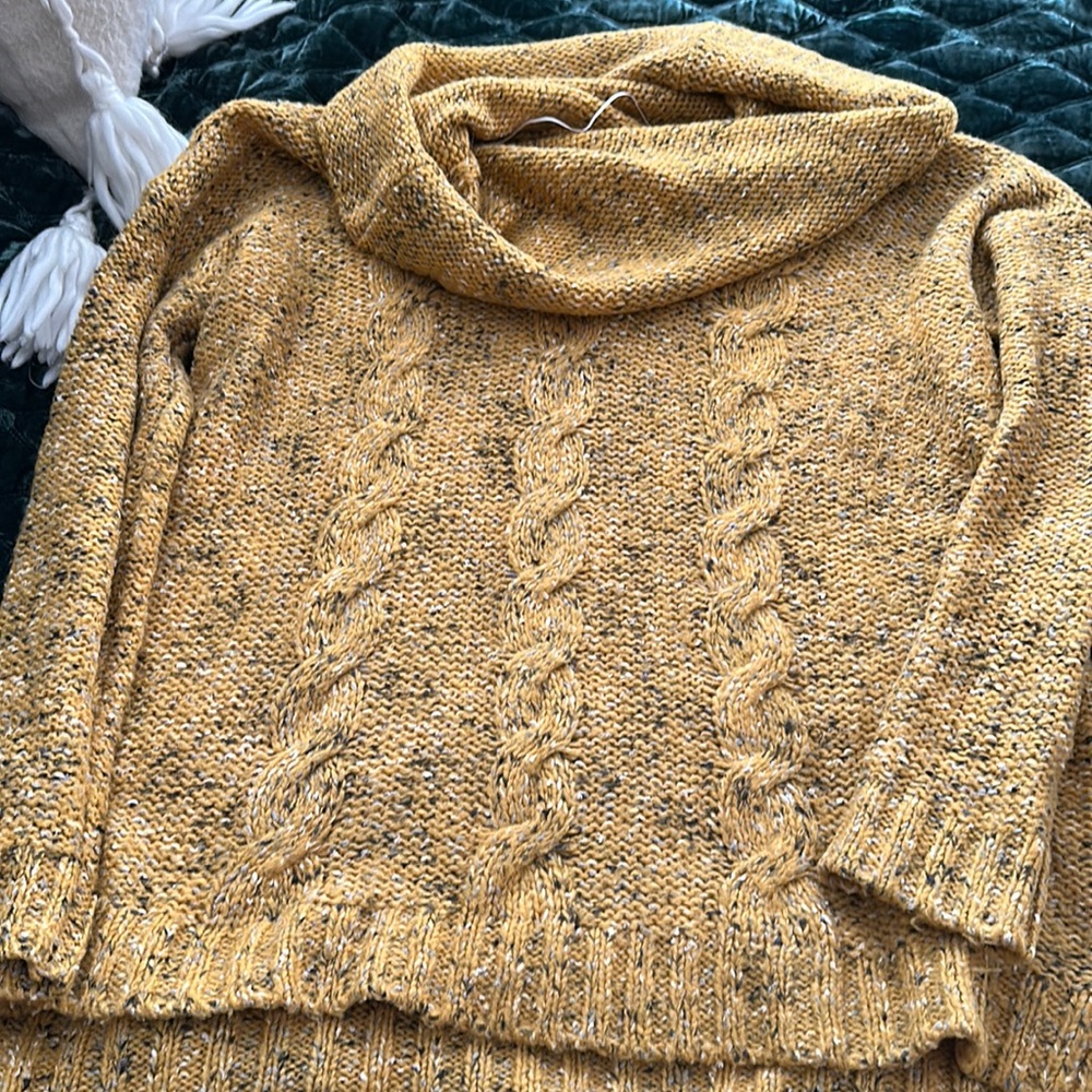 Kensie Marled Mustard Cable Cowl Sweater